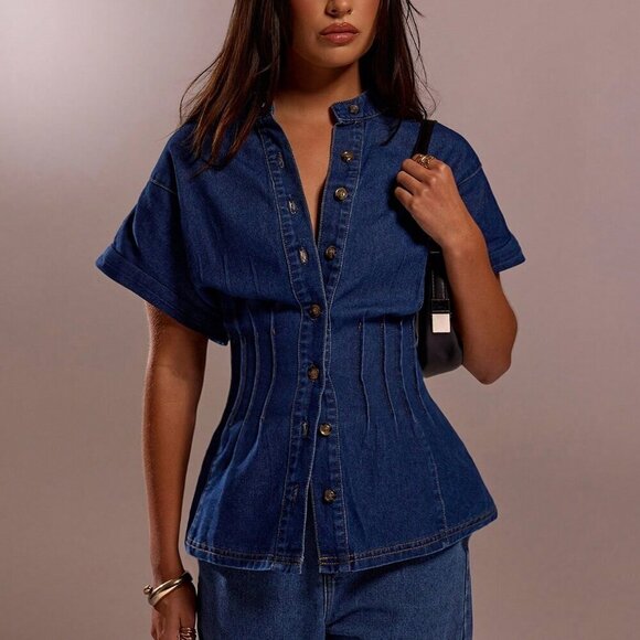 Blue Casual Womens Sleeveless peplum Denim Top - Picture 5 of 6